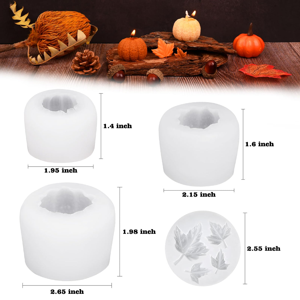 HUAKENER 5 Pack Pumpkin Candle Molds, 3D Pumpkin Silicone Mold for Candle, Epoxy Resin Casting, Halloween Thanksgiving Home Decor HUAKENER