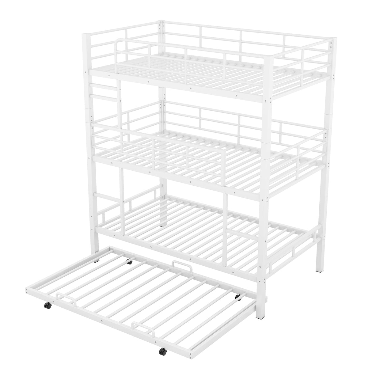 Harper & Bright Designs Metal Twin Size Triple Bunk Bed with Trundle for 4, Bunk Beds with 2 Ladders & Guardrails, Convertible to 3 Separate Beds for Kids Teens, Space-Saving, White Harper & Bright Designs