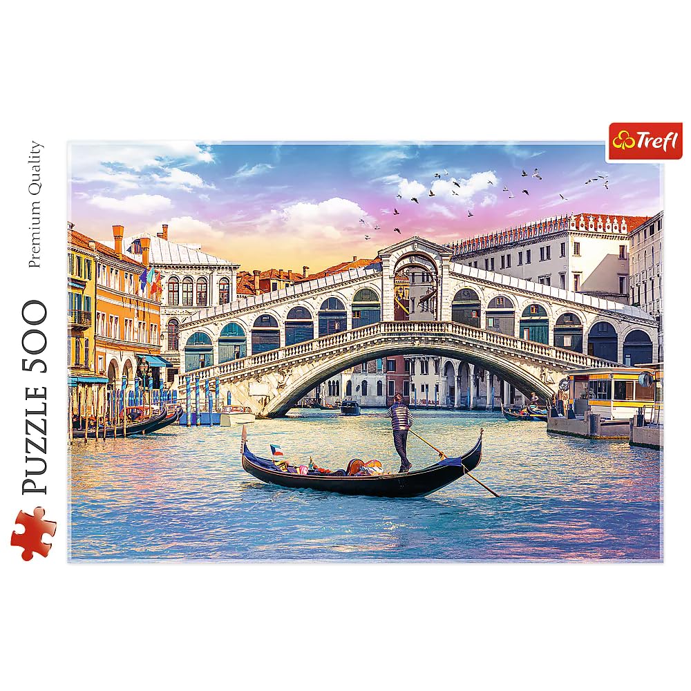 Trefl Rialto Bridge, Venice 500 Piece Jigsaw Puzzle Red 19"x13" Print, DIY Puzzle, Creative Fun, Classic Puzzle for Adults and Children from 10 Years Old Trefl