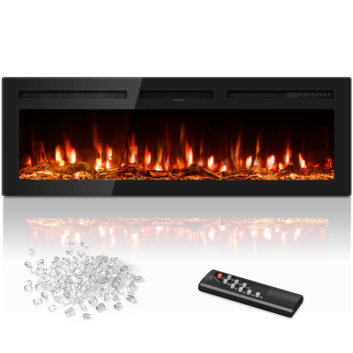 Manastin 60 inch Electric Fireplace in-Wall Recessed and Wall Mounted with Remote Control, 1500/750W Fireplace Heater (60-99ยฐF Thermostat) with 12 Adjustable Color, Timer, Log and Crystal Manastin