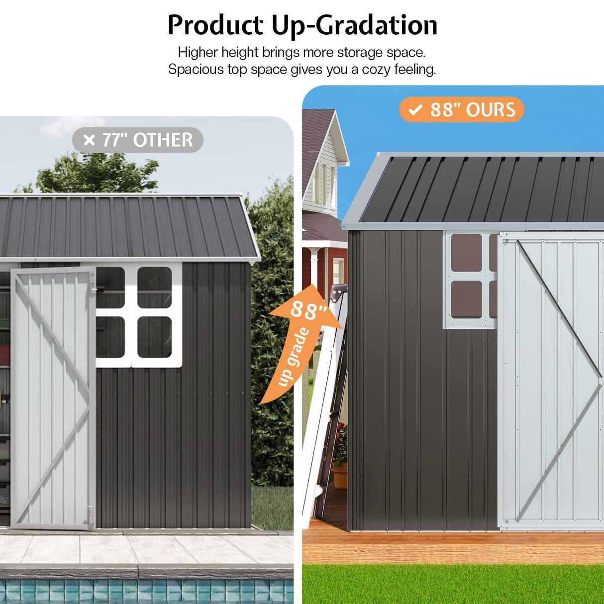 Jocisland 10x8.6x7.5 FT Sheds & Outdoor Storage, Lockable Double Hinged Doors and 4 Vents, Metal Large Shed, Backyard Storage for Bikes and Garden Tools Dark Black/White Jocisland