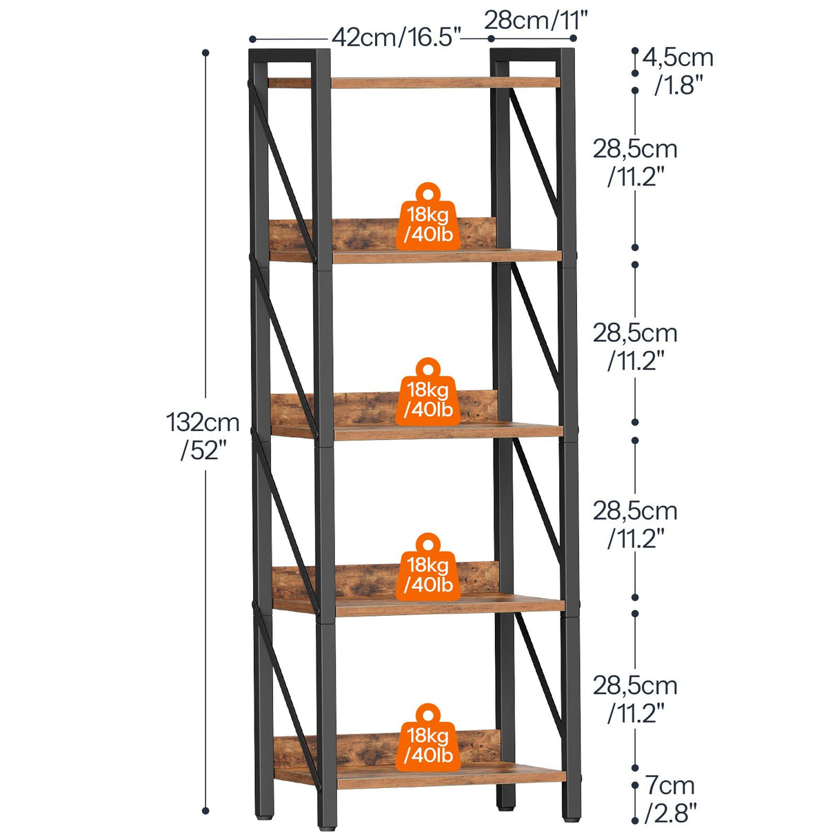 HOOBRO Bookshelf, 5-Tier Industrial Bookcase, Book Shelf Storage Organizer, Tall Bookshelf with Metal Frame for Living Room, Bedroom, Home Office, Kitchen, Rustic Brown and Black BF73SJ01