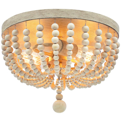 Farmhouse Wood Beaded Chandelier, Bohemia Ceiling Lamp, Rustic 2-Light Pendant Light Fixture, Semi-Flush Mount Ceiling Light for Living Room Entryway Hallway Kitchen Girl’s Room Baby’s Nursery, Oak