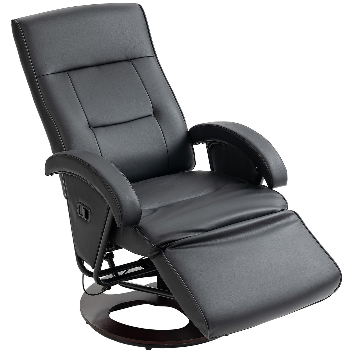 HOMCOM PU Recliner with Footrest, Lounge Chair with 135° Adjustable Backrest, Swivel Wood Base, Padded Seat & Armrests for Living Room, Black HOMCOM