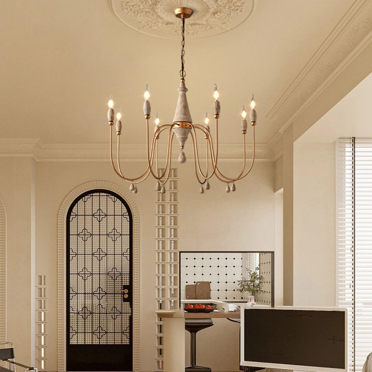 LOVEDIMA 38.2" French Country Chandelier, Modern Farmhouse 8-Light Candle-Style Chandeliers Wood Pendant Light Fixture for Dining Room Living Room LOVEDIMA