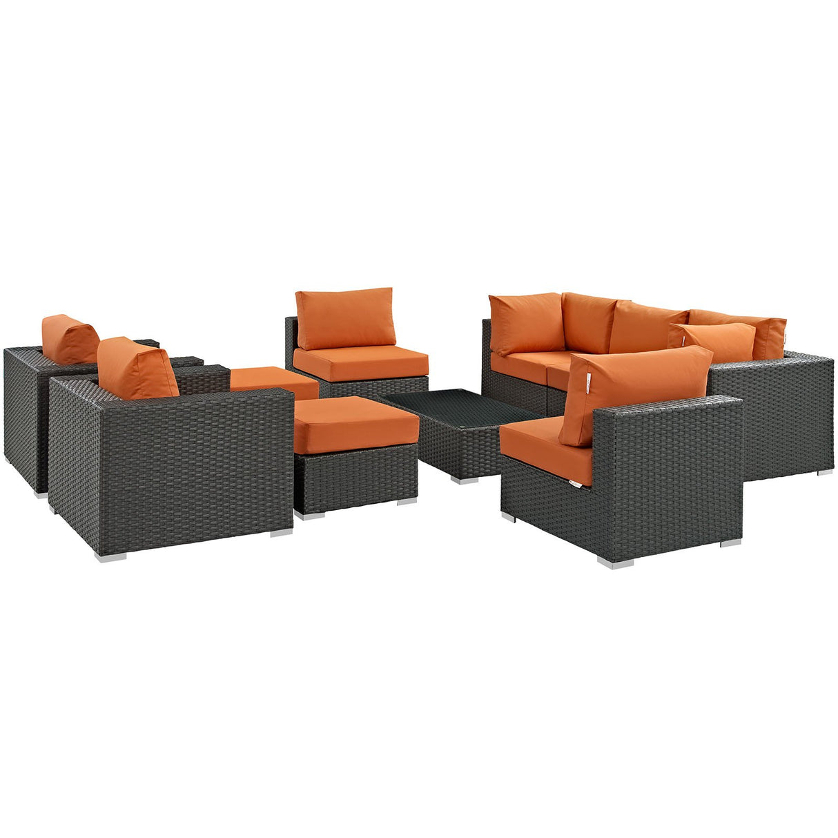 Modway Sojourn Wicker Rattan 10 Piece Outdoor Patio Sunbrella Sectional Set in Canvas Tuscan Modway