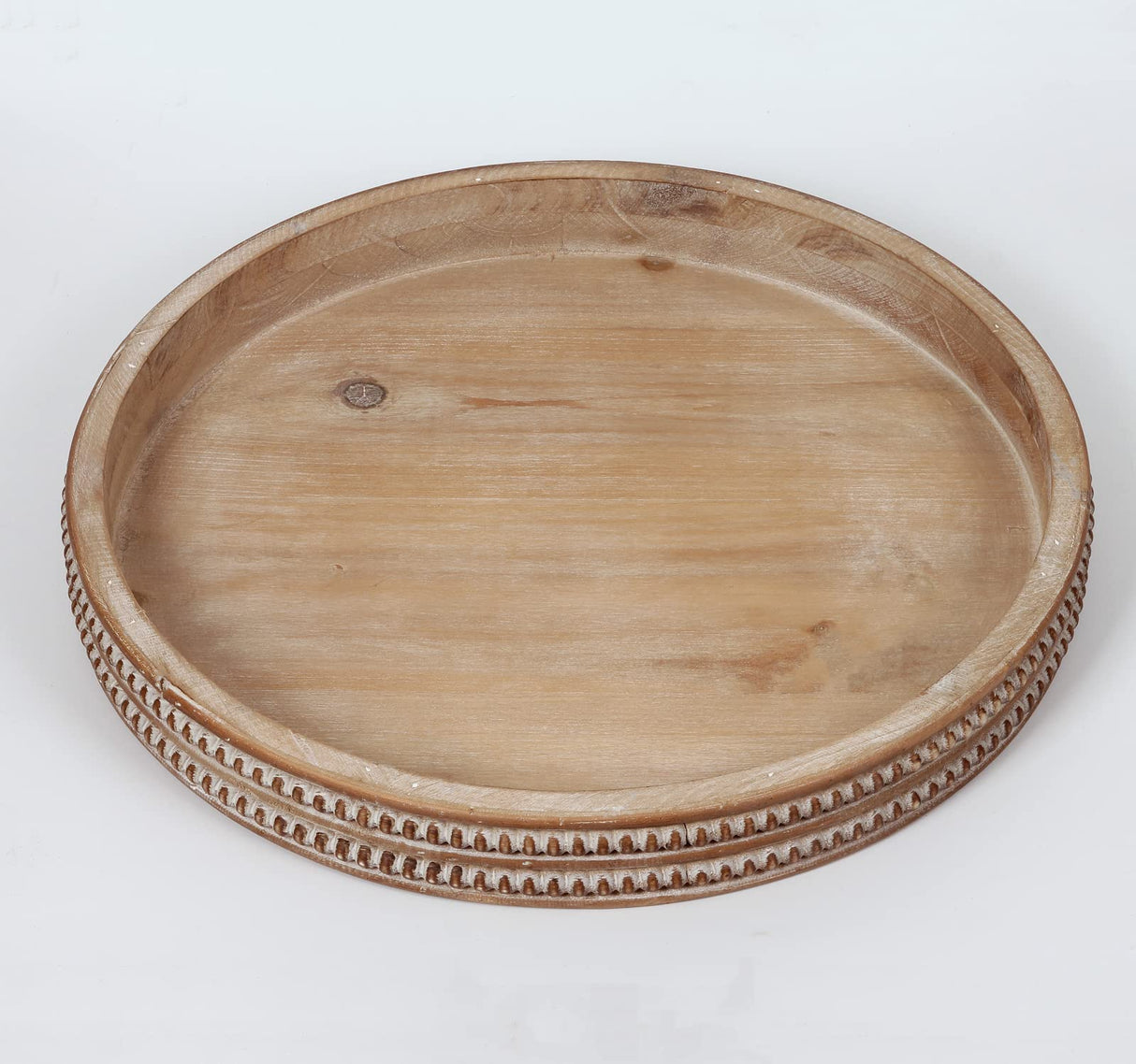 Carah & Cossh Round Wooden Serving Tray, Whitewashed Round Decorative Wood Tray, Round Farmhouse Rustic Decorative Tray, Perfect for Storage and Display (Brown) Carah & Cossh