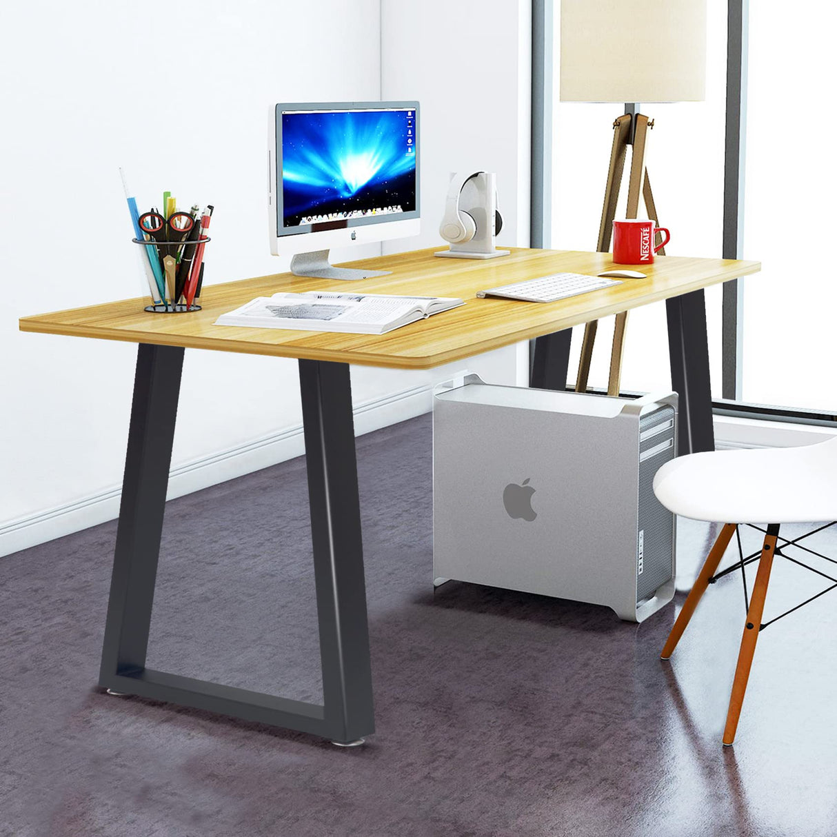 Taelakeni 28 Inch Metal Table Desk Legs, Heavy Duty Industrial Style Dinning Table Leg with Adjustment Feet Pads, Trapezoid Taelakeni
