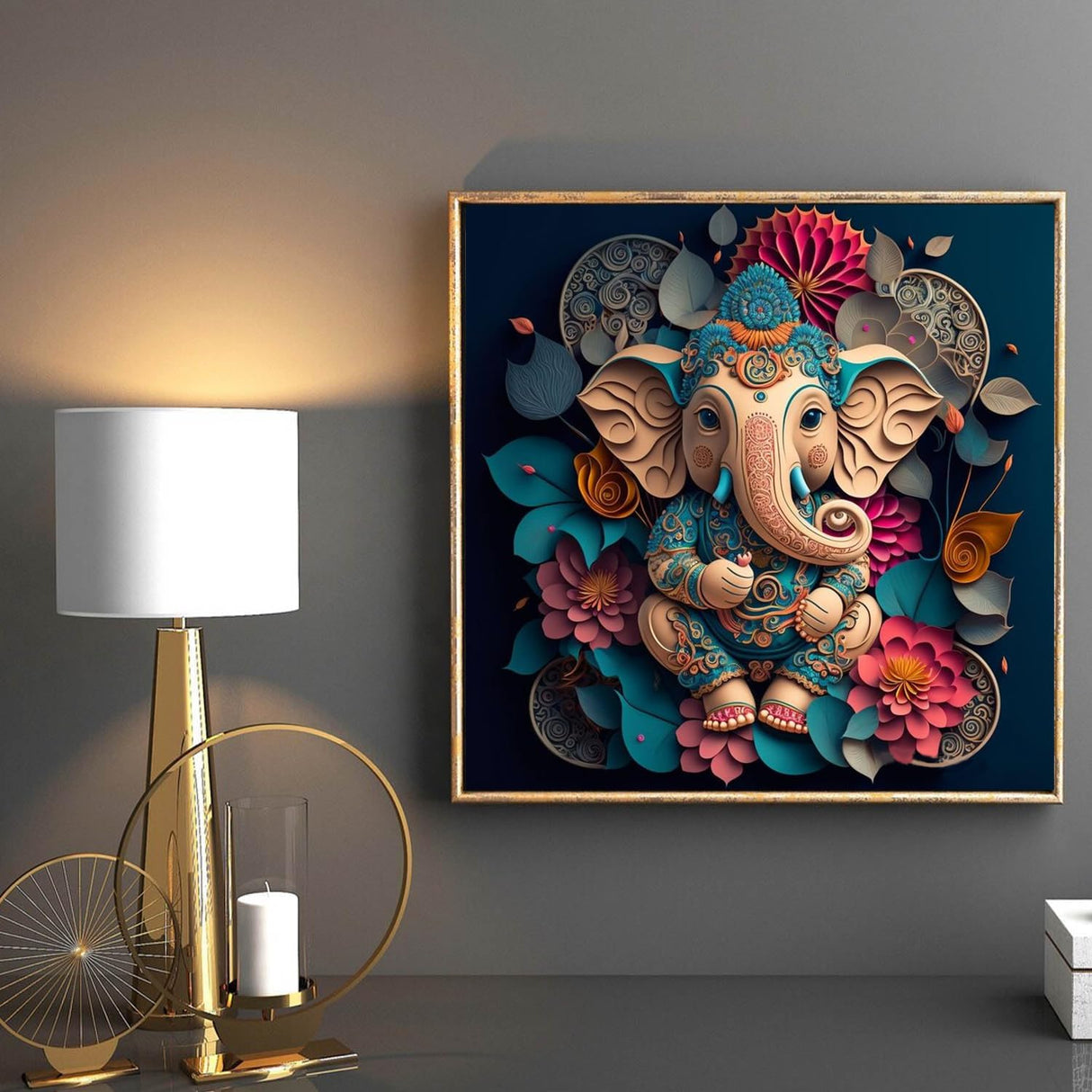 ajepon Elephant Diamond Painting Kits for Adults-Diamond Art Kits for Elephants, Hindu Elephant Gem Art Kits for Adults for Gift Home Wall Decor (14x14inch) ajepon