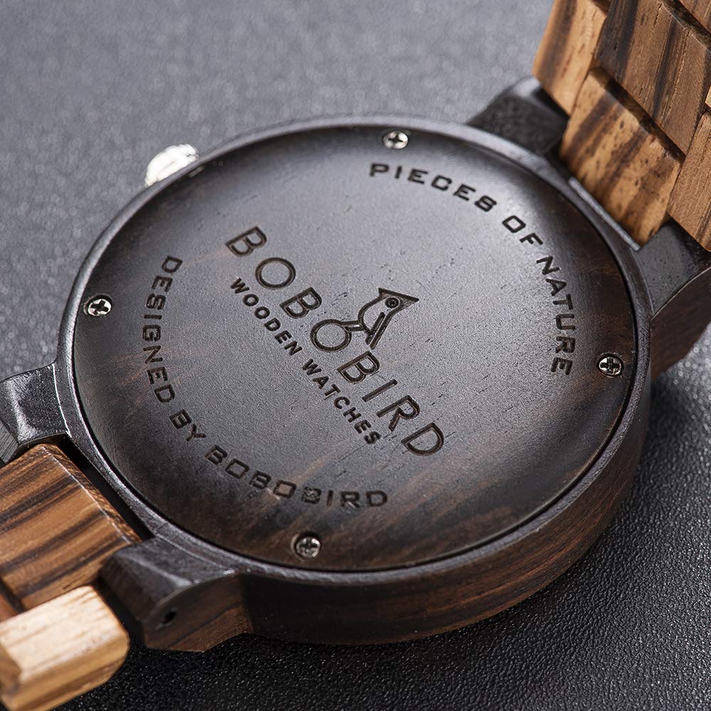 BOBO BIRD Mens Wooden Watch Analog Quartz with Week Display Lightweight Handmade Wood Wrist Watch for Men (Brown Dial) BOBO BIRD