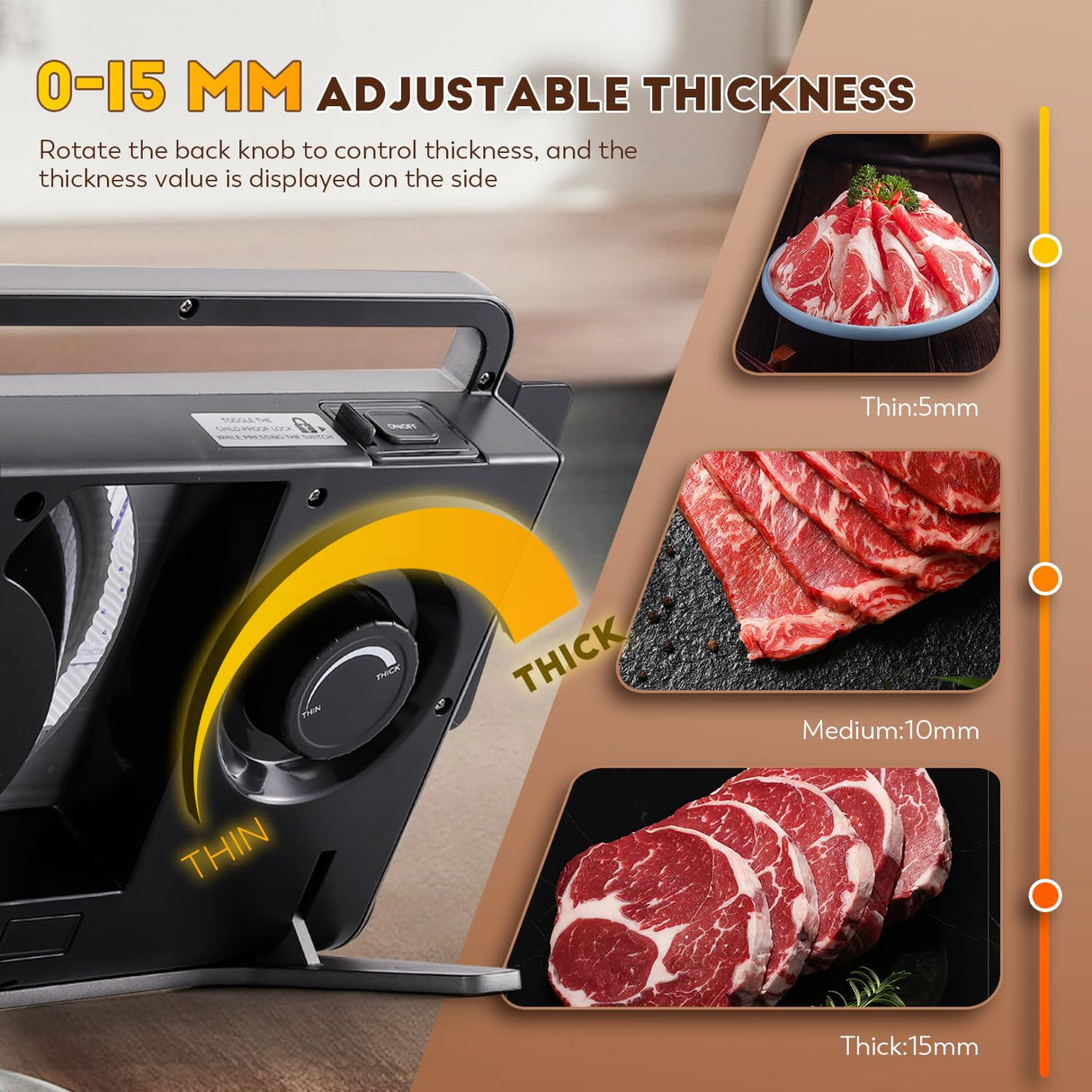 CGOLDENWALL Meat Slicer Foldable Electric Food Slicer, 0-15mm Adjustable Thickness, Frozen Meat/Cheese Slicer for BBQ Hot Pot Shabu, with 2 Stainless Steel Blades, 110V CGOLDENWALL