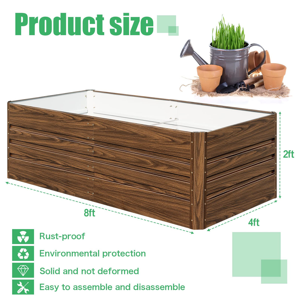 SnugNiture Galvanized Raised Garden Bed 8x4x2FT Outdoor Large Metal Planter Box Steel Kit for Planting Vegetables, Flowers SnugNiture