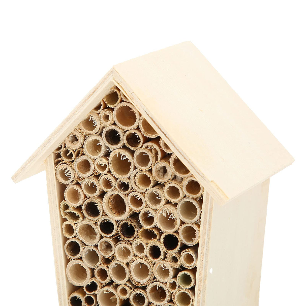 Native Hive Wooden Bee House, Natural Handmade Wooden Bee Box Habitat with Bamboo Tubes,Insect House Shelter for Attracting Peaceful Bee Pollinators (2PCS) Restokki