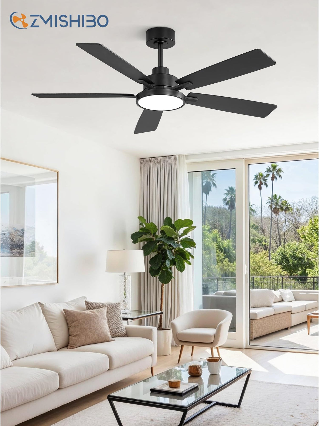 ZMISHIBO Ceiling Fans with Lights and Remote, 52 Inch Black Modern, with 24W 2400LM High Bright LED Light, Quiet Powerful DC Pure Copper Motor for Bedroom, Kitchen, Living Room ZMISHIBO