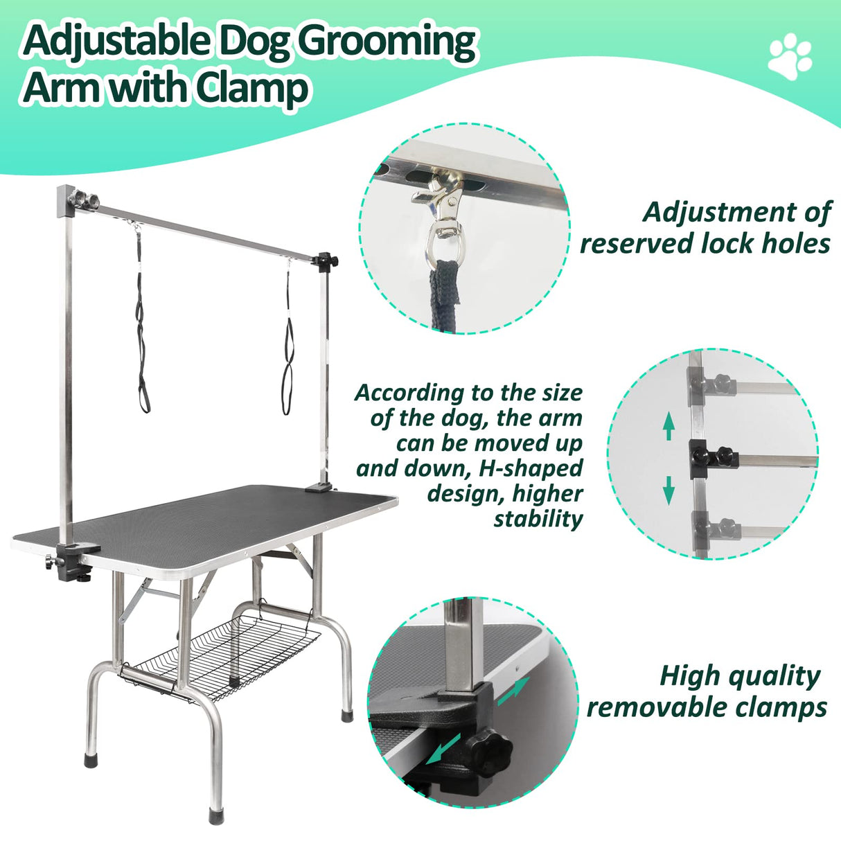 LOVMOR 46 Inch Dog Grooming Table,Adjustable Home Pet Grooming Tables with Arm/Noose/Mesh Tray LOVMOR