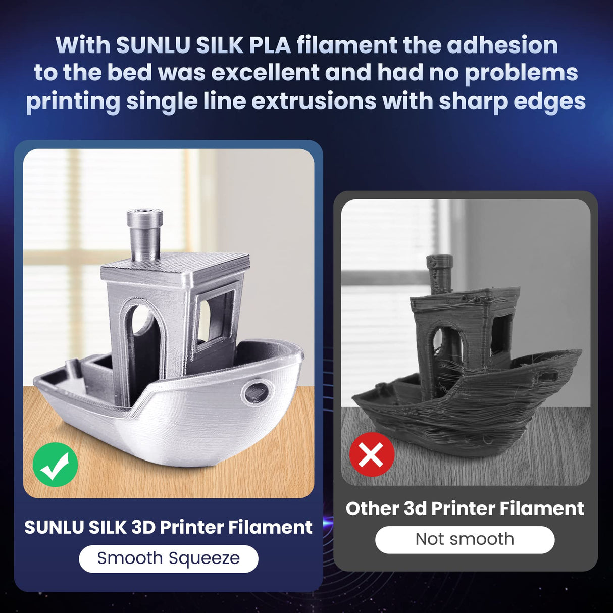 SUNLU 3D Printer Silk Filament,Shiny Silk PLA Filament 1.75mm, Smooth Silky Surface, Great Easy to Print for 3D Printers, Dimensional Accuracy +/- 0.02mm, Silk Silver 1KG SUNLU