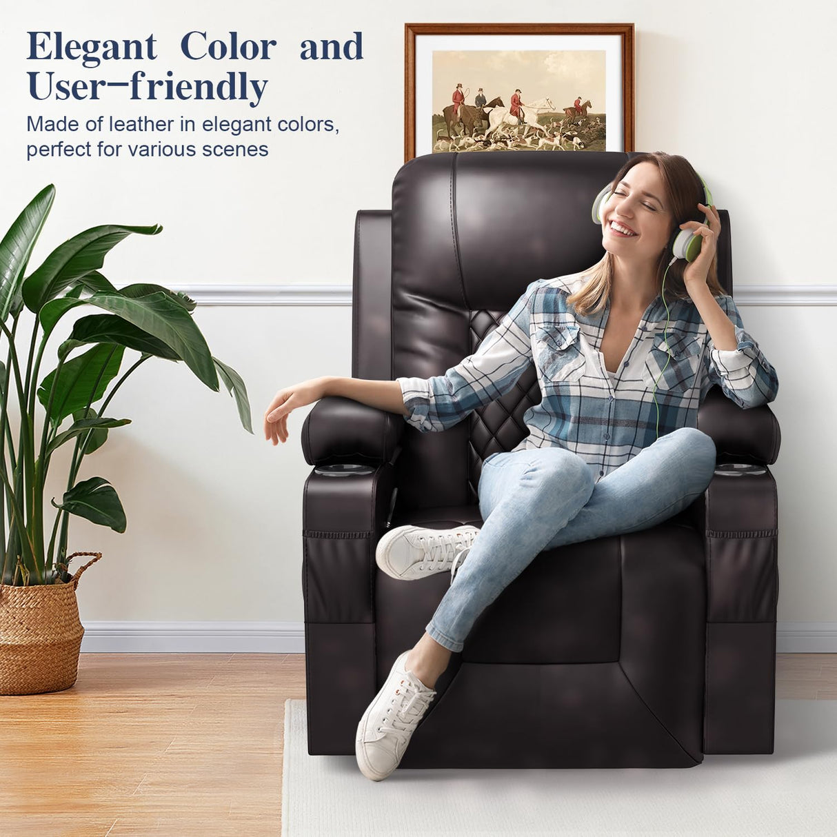 FURNIMAT Recliner Chairs for Adults, Massage Rocker with Heated Modern Ergonomic Lounge 360 Degree Swivel Single Sofa Seat Living Room Lounge Recliners Brown FURNIMAT