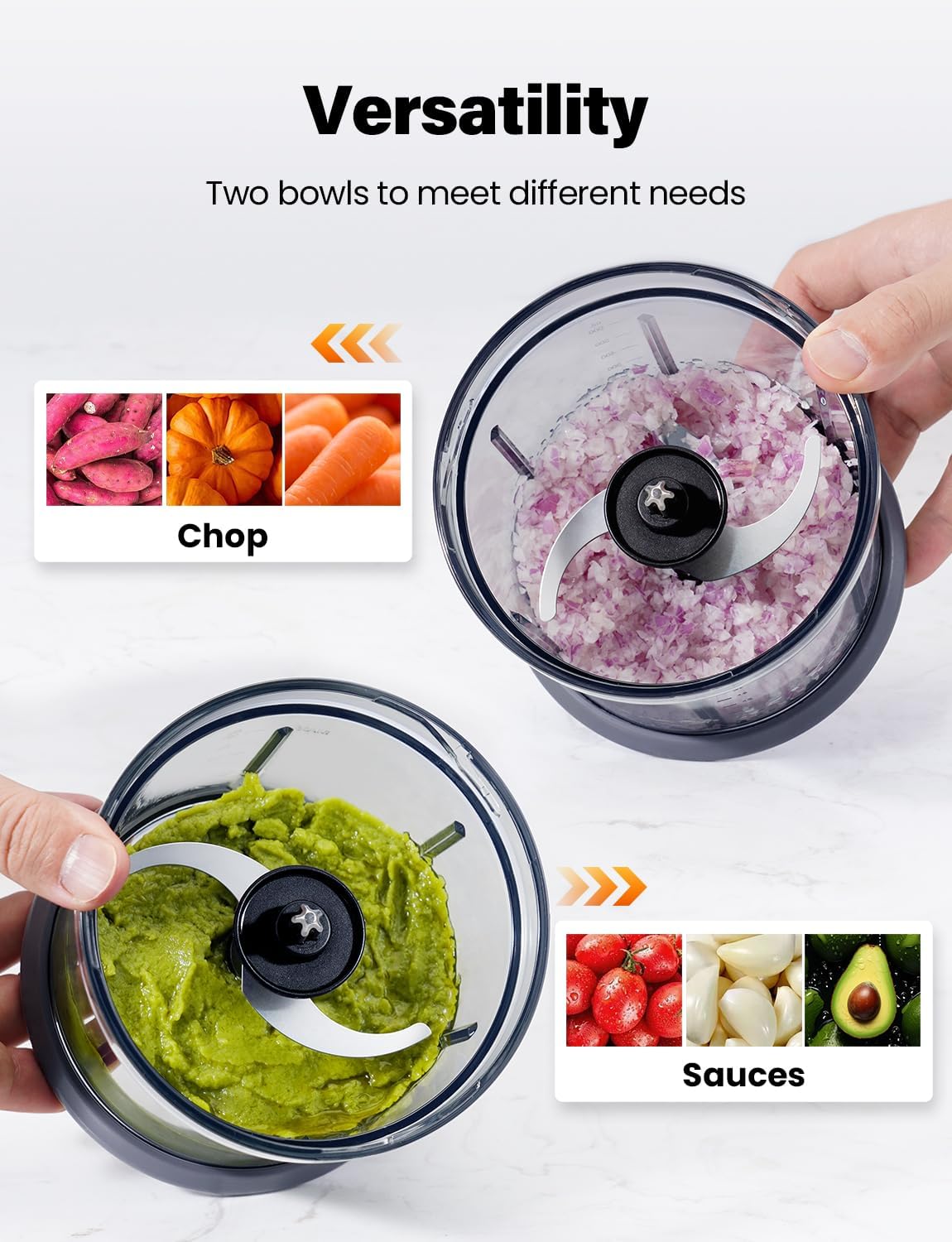 TWOMEOW Food Processor 4 Cup, Electric Food Chopper, 【Small but Powerful】Meat Grinder with 2 Bowls, 2 Speed & 4 Blades for Vegetable, Meat, Nuts, Functions for Chopping, Dicing, Mixing and Puree TWOMEOW