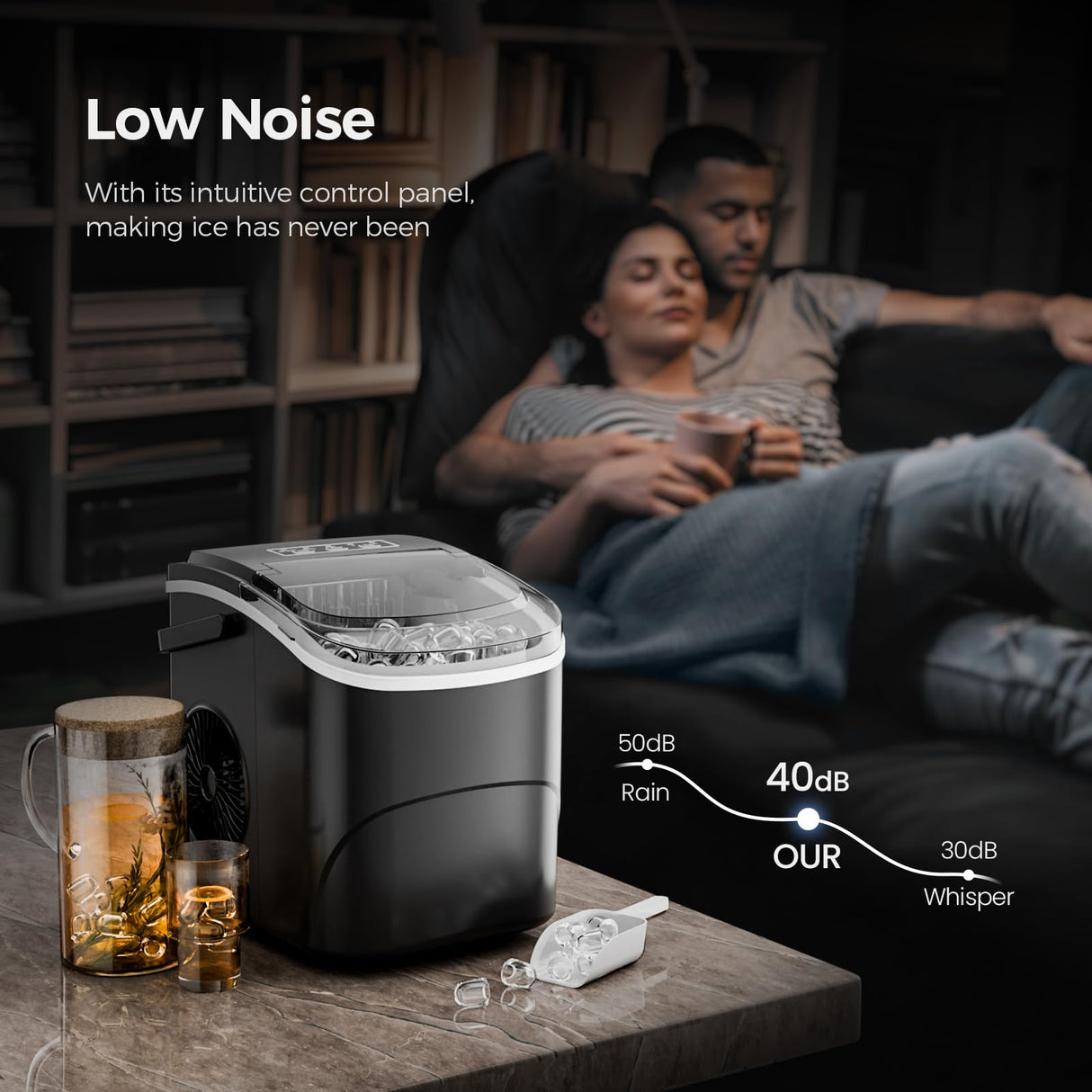 Electactic Ice Makers Countertop,26Lbs/24H,9 Cubes in 6 Mins,Portable Ice Maker Machine with Self-Cleaning,2 Sizes of Bullet Ice,Perfect for Home Kitchen(Black) Electactic