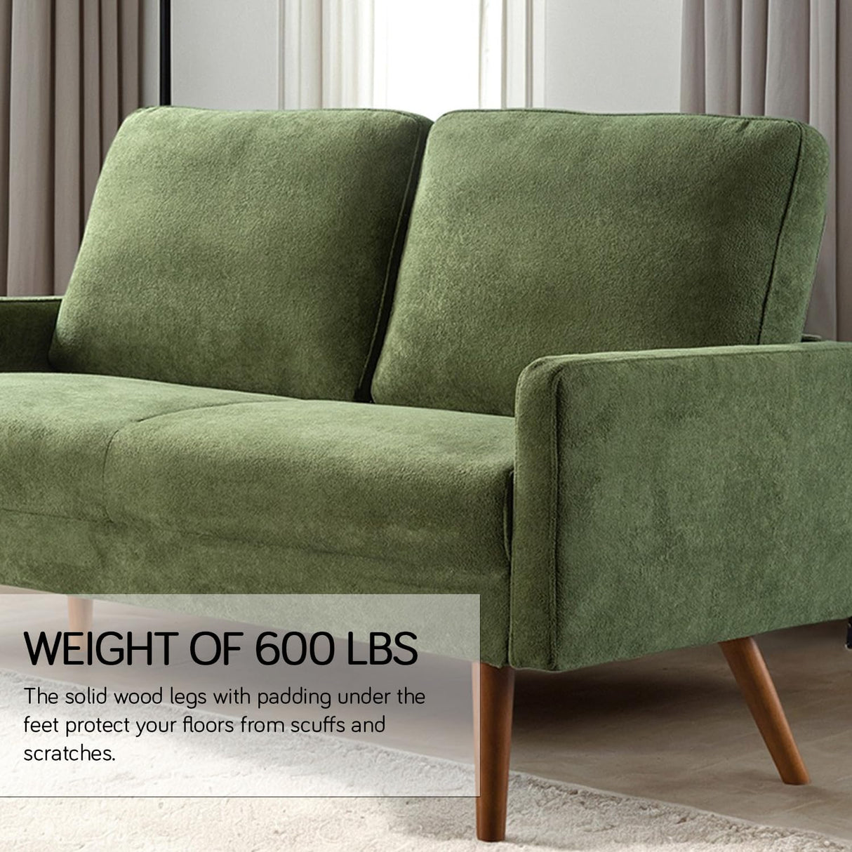 Majnesvon 56" Velvet Love seat Sofa,Modern Style Futon Couches for Living Room,Small Loveseat for Small Spaces,2 Seater Couch with Upholstered Seat,Chic Living Room Furniture Seating for Home (Green) Majnesvon