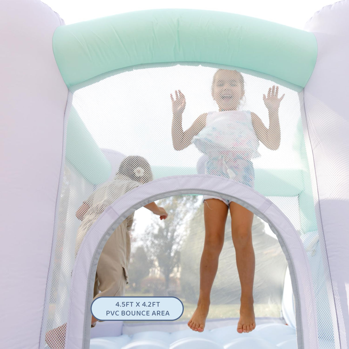 Bounceland Splash Zone Dream Wet or Dry Bounce House Water Slide, 11.5ftL x 9ftW x 6ftH, Pastel Color, Spacious Bounce Area, Splash Pool, Climbing Wall, Blower Included, Trendy Kids Outdoor Play Bounceland