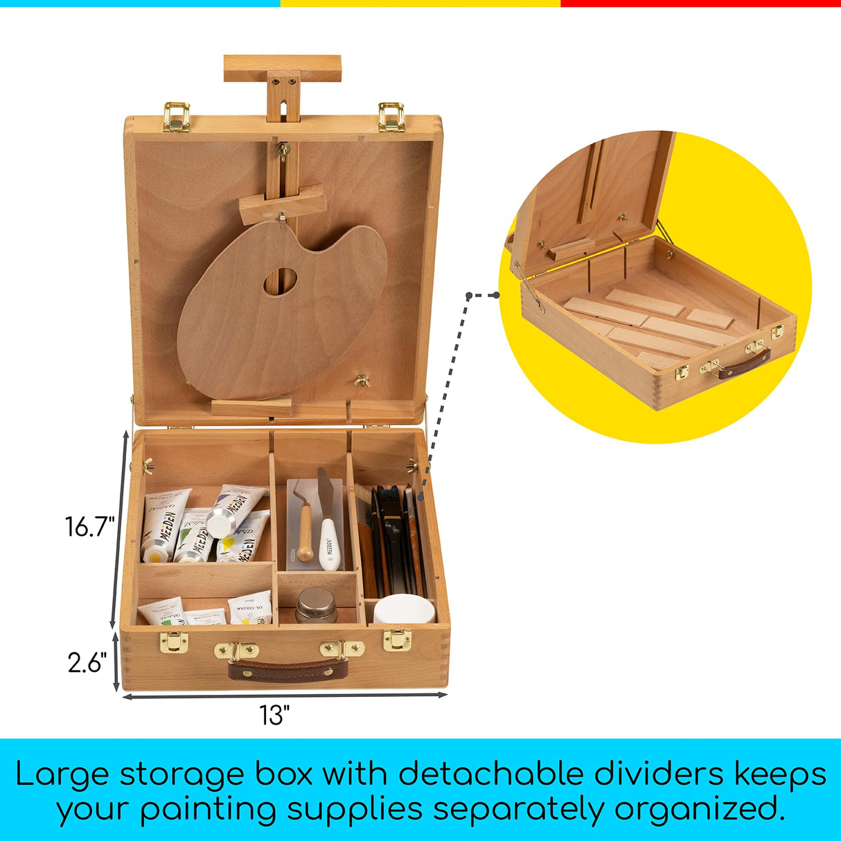 MEEDEN Extra-Large Tabletop Easel, Solid Beech Wood Table Top Easels for Painting Canvas, Sketchbox Easel, Table Art Easel for Adults & Artist, Art Supplies Storage Box,Hold Canvas Up to 28" MEEDEN