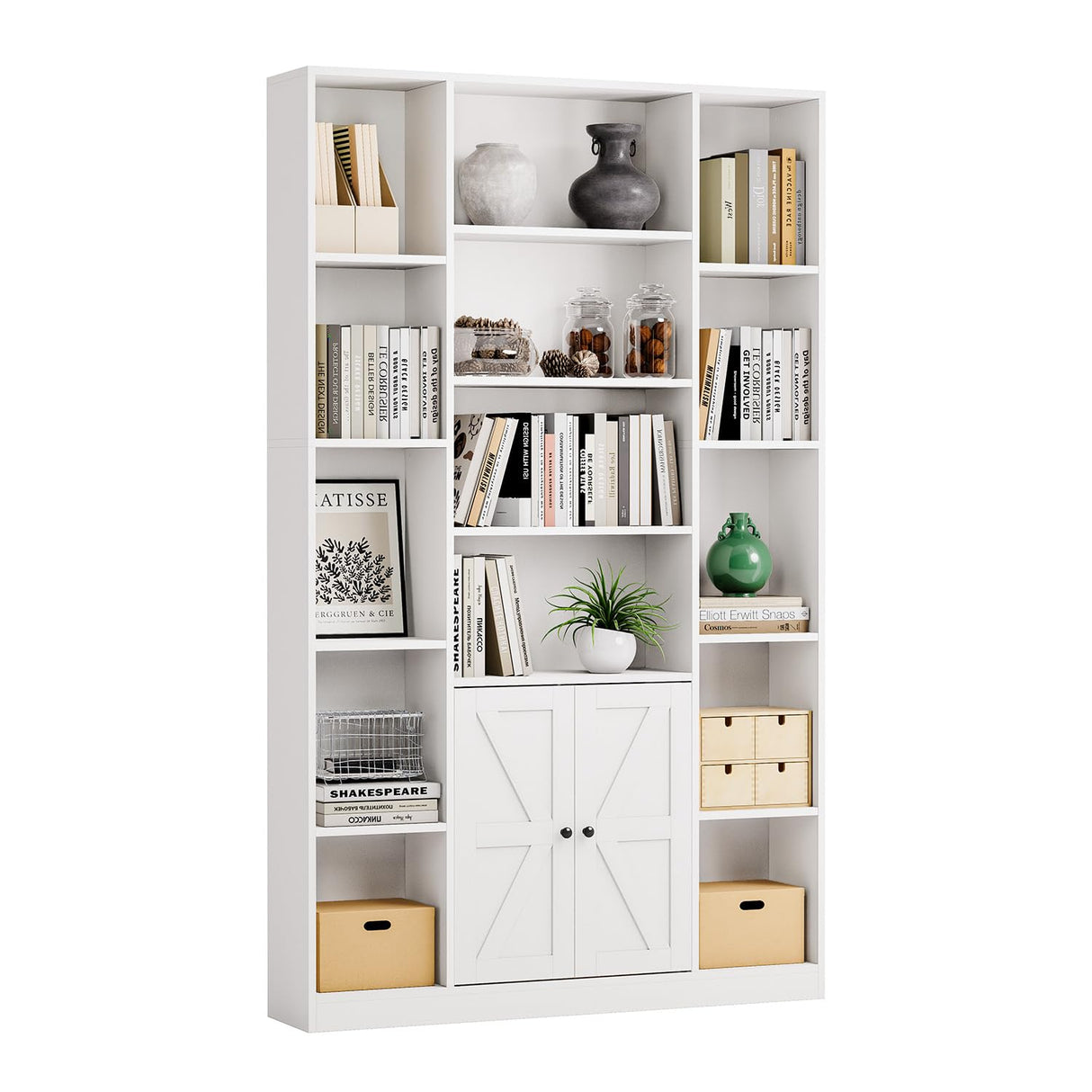 oneinmil 74" Tall Bookshelf and Bookcase, 6-Tier Wooden Bookshelves with Cabinet Doors, Floor Bookshelves and Office Storage Cabinets for Home Office, Living Room (74" H x 45" W) oneinmil