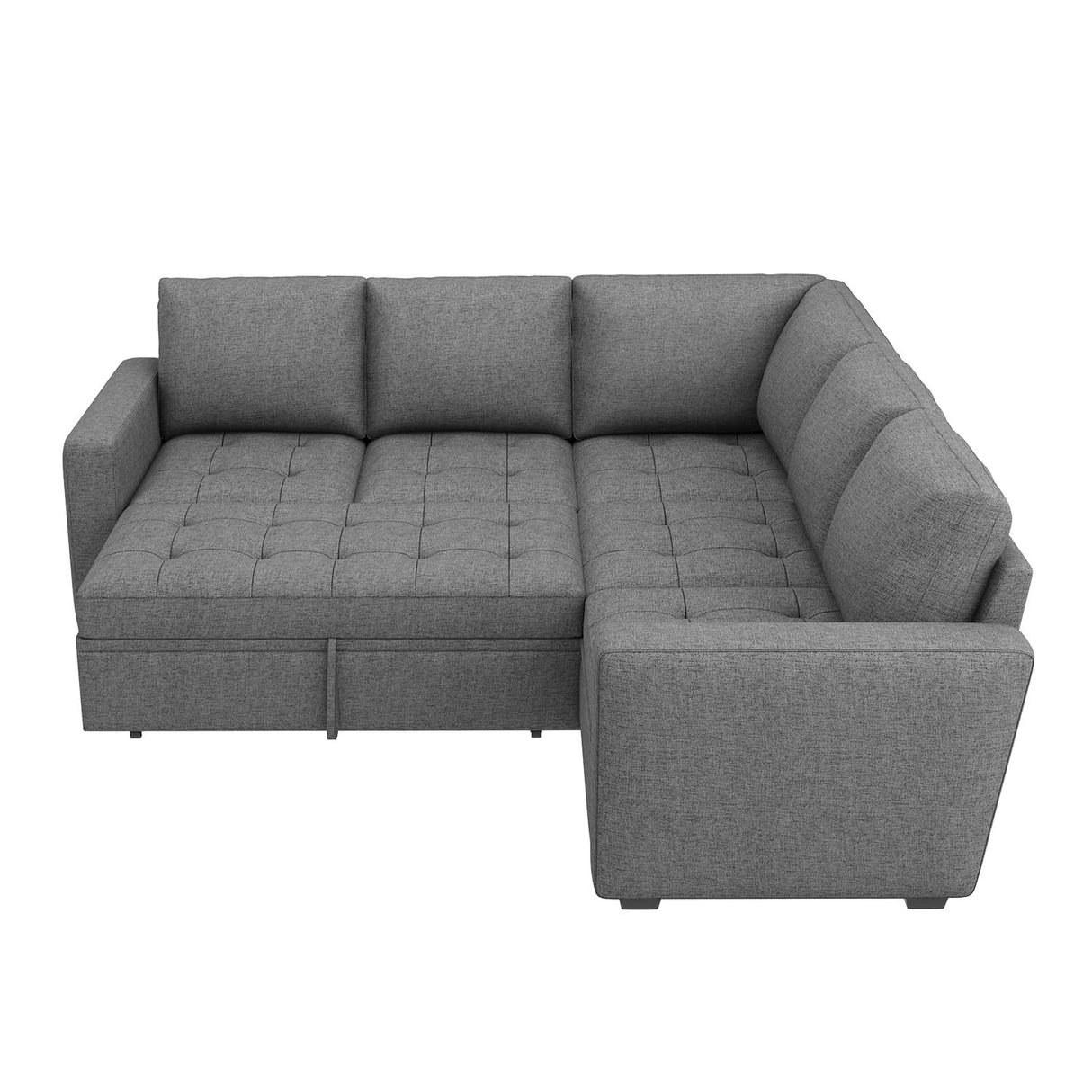 HONBAY Modular Sectional Sleeper Sofa with Pull Out Bed, Linen Convertible L Shaped Sectional Couch with Storage Seat, Sectional Couches for Living Room,Grey HONBAY