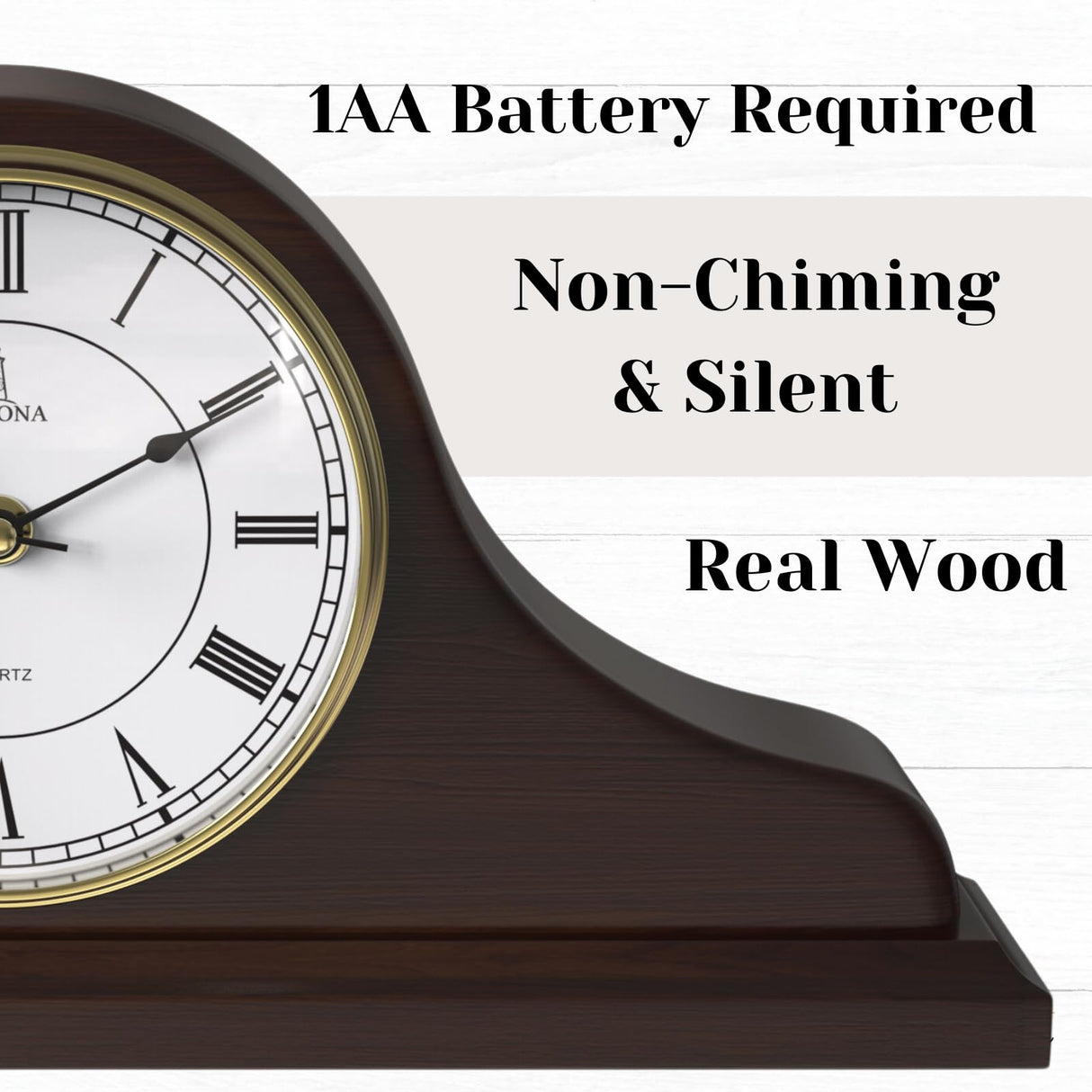 Mantel Clock Battery Operated - Wooden Mantle Clock - 15x7.5 - Silent, Made of Real Wood & Easy to Read - for Living Room Decor Above Fireplace Mantel, Office, Shelf, Table & Home Décor Gift Lovely Home Essentials