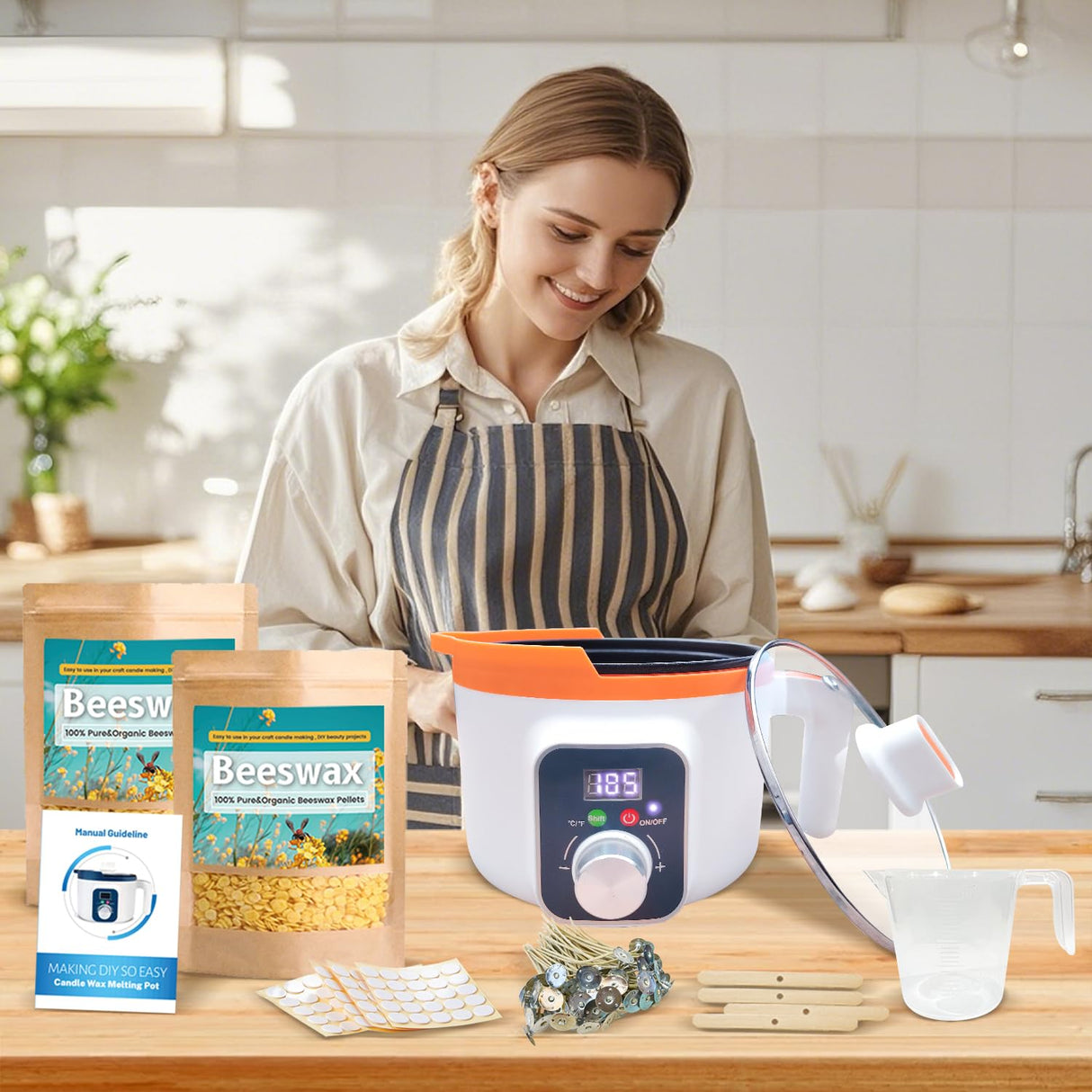 Ksedcon Beeswax for Candle Making Kit, 5lb Beeswax to Make Candles Include Bees Wax with Digital Wax Melter, Candle Wicks, Stickers, Candle Making Kit for Adults Ksedcon