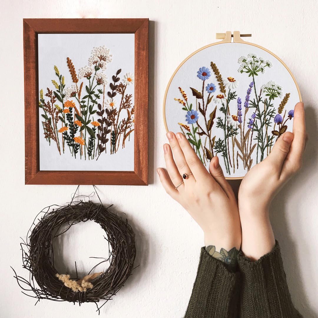 COCOMOX 3 Sets Embroidery Practice Kits, Flower Pattern Embroidery Kit for Beginners Adults, Hand Embroidery Kit for Kids, Easy to Follow Instruction and Video COCOMOX