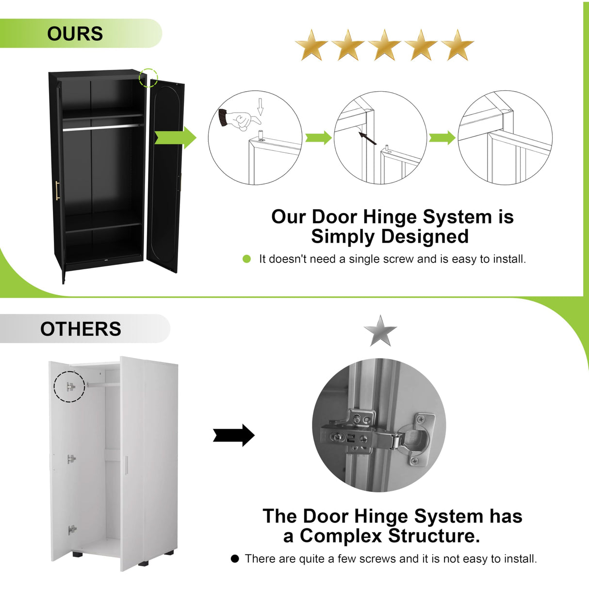 UNICOLY Armoire Wardrobe Closet with Doors, 71'' Wardrobe Cabinet with Hanging Rod, Metal Closet with 2 Adjustable Shelves for Bedroom School, Employee, Gym, Armarios De Ropa para Dormitorio, Black UNICOLY