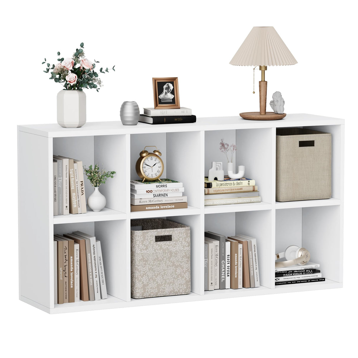 YESHOMY 8 Cube Bookcase, Open Frame 2-Tier Book Shelf, Bookshelf Storage Organizer with Adjustable Shelves for Organization, Room Decor, Milk White YESHOMY