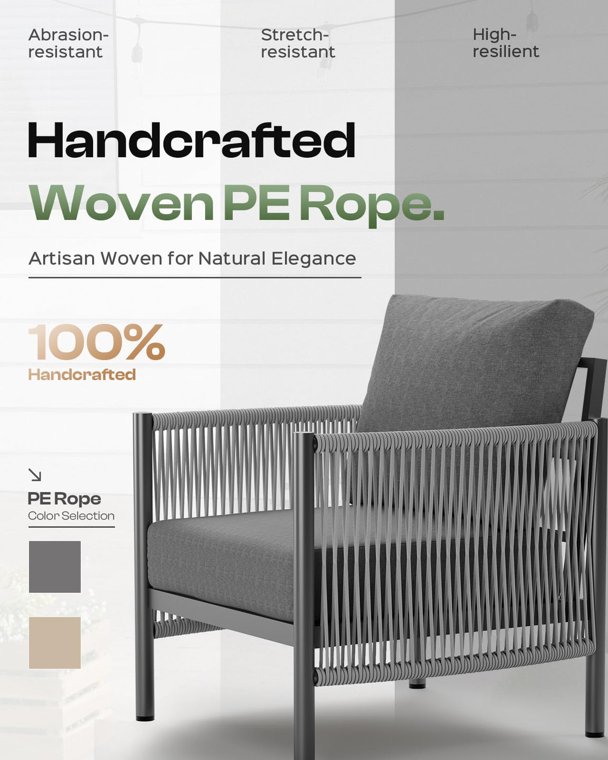 Oasbira Aluminum Outdoor Patio Furniture Set, HDPE Rope 5 Piece Modern Sectional Conversation Sets with Dual-Layer Coffee Table, All Weather Patio Couch Sofa with Thick Cushions, Gray Frame, Charcoal Oasbira