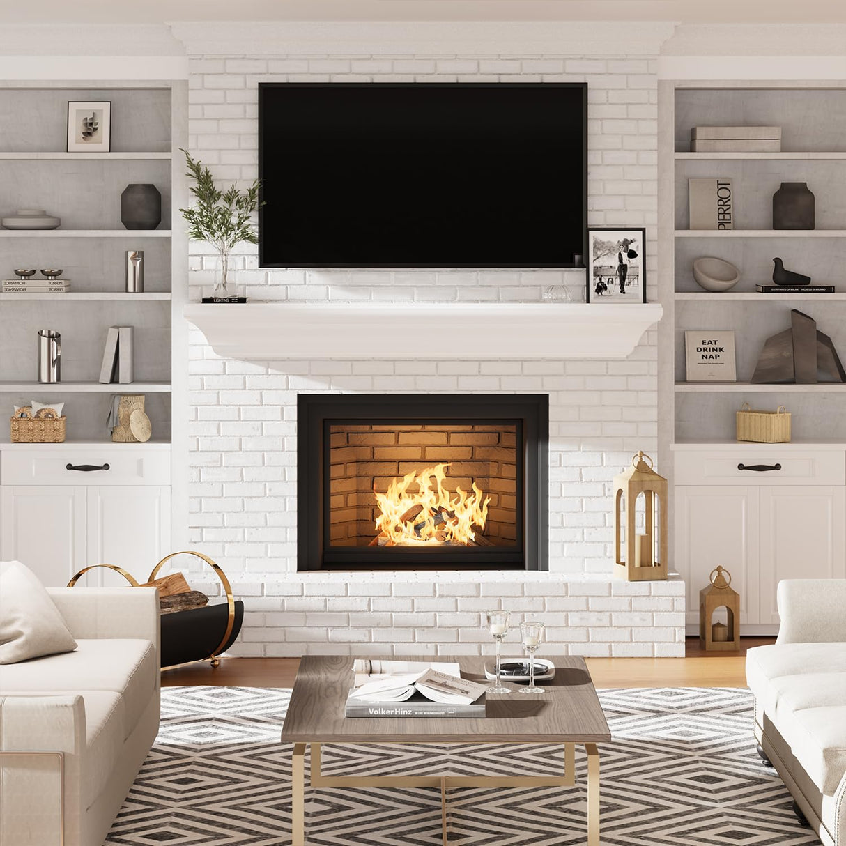 Eshoma Fireplace Mantel - 72 Inch Floating Shelf for Over Fireplace - Wood Mantel with Invisible Heavy Duty Wood Bracket, Modern Wall Mounted Mantle Shelf, White, 72 X 8 X 6 Eshoma