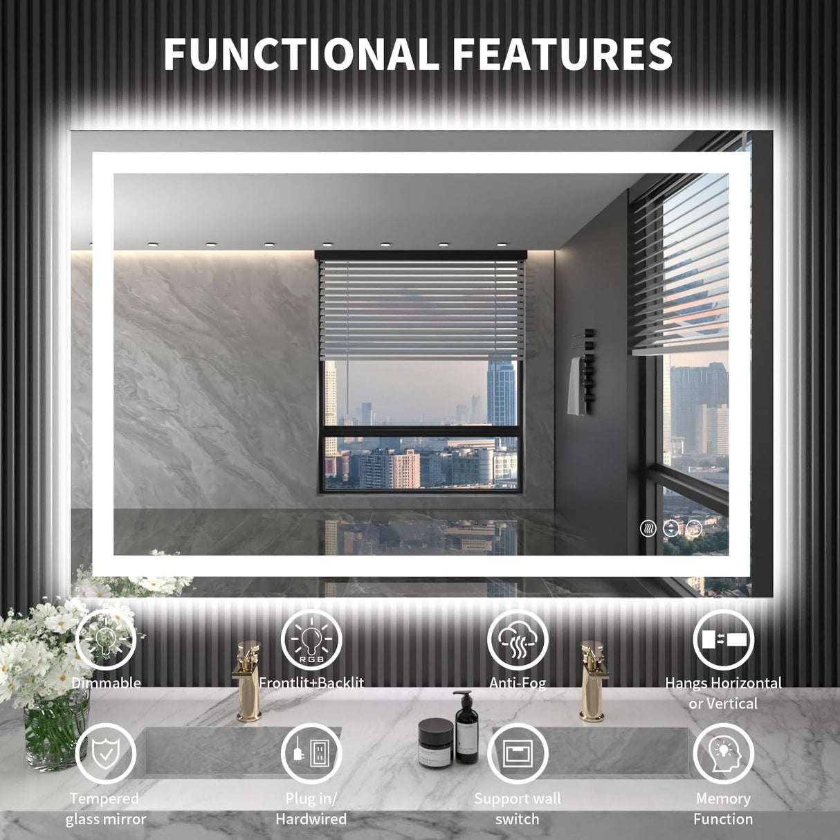 LOAAO 40X32 LED Bathroom Mirror with Lights, Anti-Fog, Dimmable, Backlit + Front Lit, Lighted Bathroom Vanity Mirror for Wall, Memory Function, Waterproof, Tempered Glass LOAAO