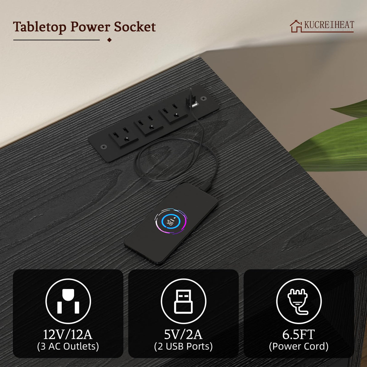 Kucreiheat 70'' TV Stand with 36'' Fireplace-LED Light Entertainment Center for 75+ inch TV-Black TV Cabinet with Storage, Modern TV Console for Living Room Kucreiheat