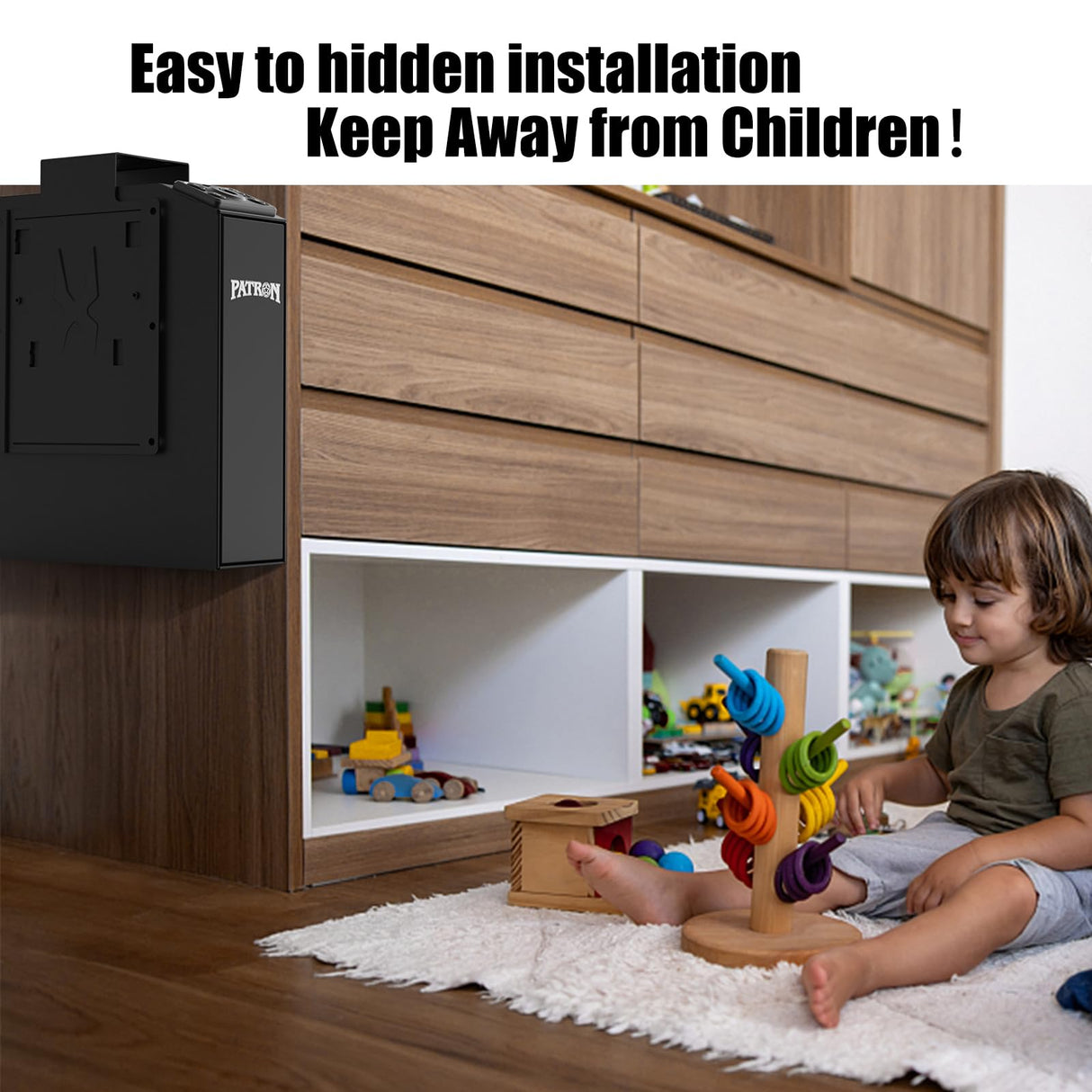 Biometric Slider Gun Safe for Handgun,Hidden Fingerprint Gun Safe Box for Home Nightstand Desk Bedside,Wall Mounted Lock Quickly Access Sliding Door Pistol safes,PIN Code Key PATRON