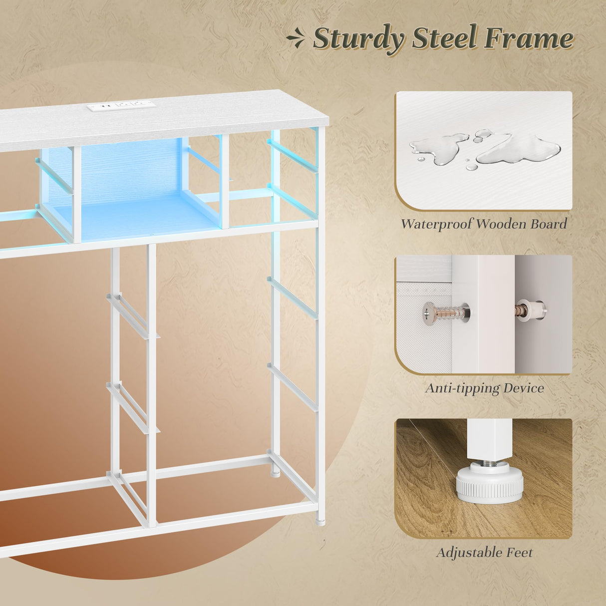 White Dresser for Bedroom with 10 Fabric Drawers,Organizer Unit with LED Light & Charging Station,Sturdy Chest of Drawers with 2 Open Shelves for Hallway,Living Room 11.8"D x 35.4"W x 39.4"H DurayLoly