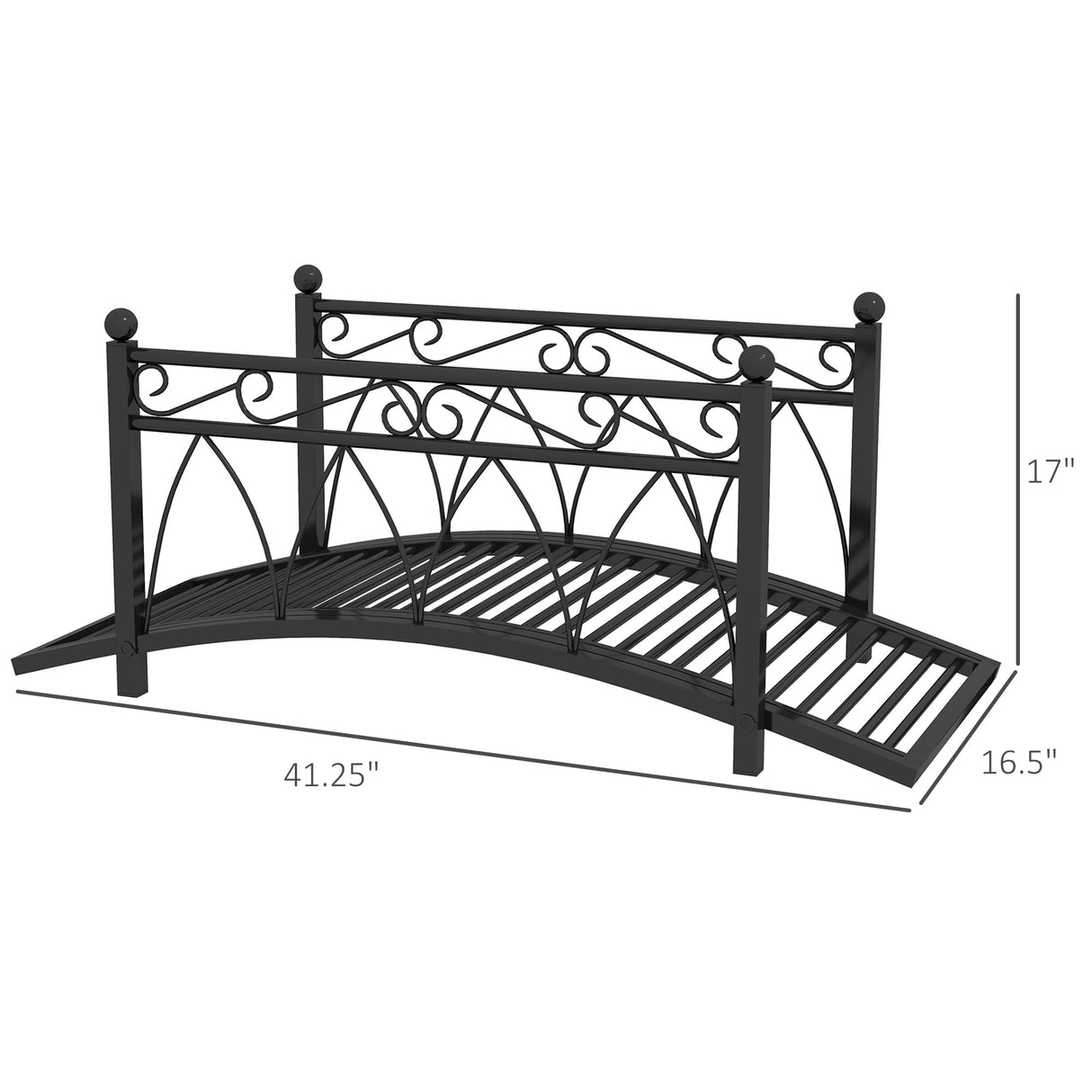 Outsunny 3.3' Metal Arch Zen Garden Bridge with Safety Siderails, Decorative Footbridge, Delicate Scrollwork & Corner Spheres for Stream, Fish Pond, Black Outsunny