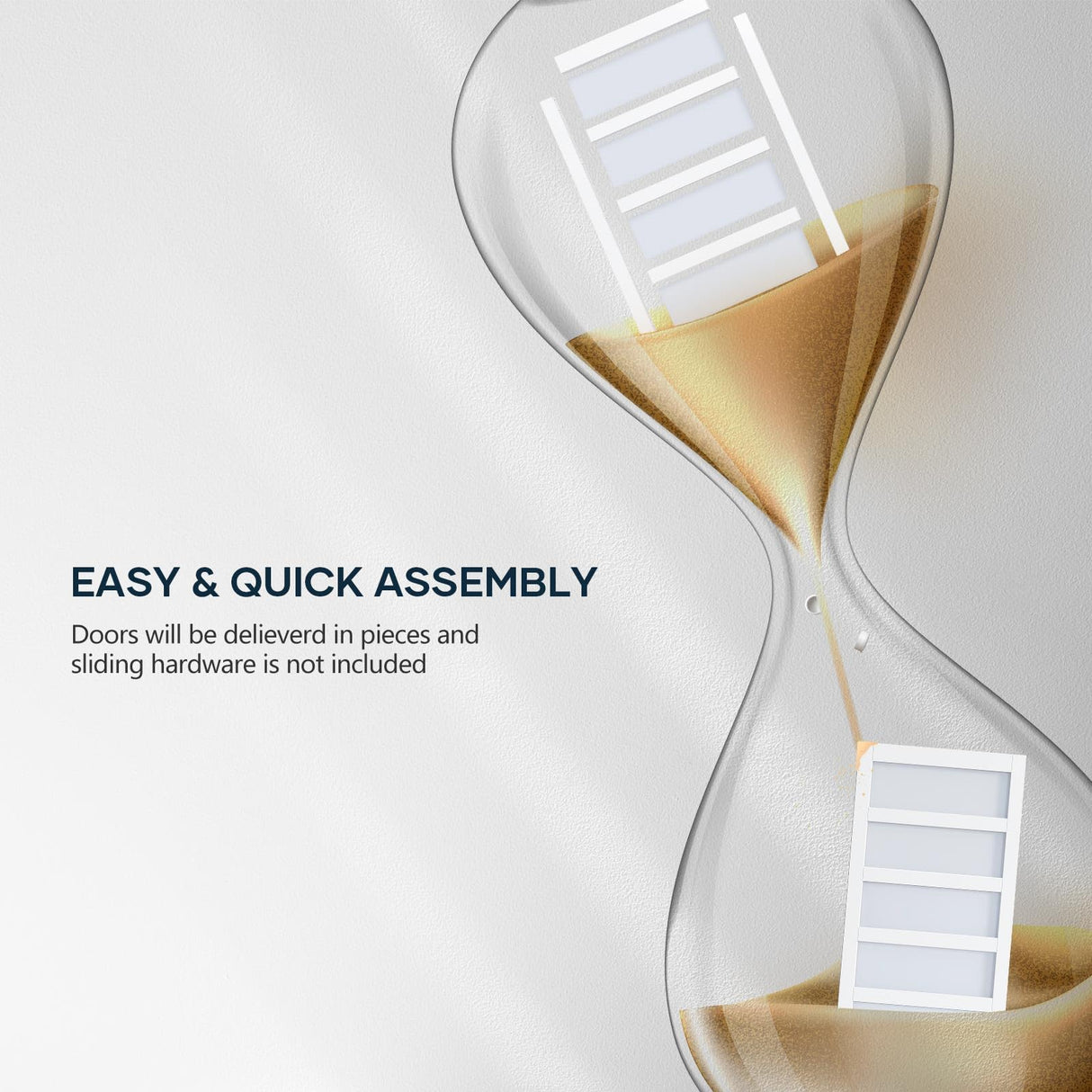 EaseLife 48in x 84in Glass Barn Door with 8FT Sliding Door Hardware Kit Included & Handle,Solid LVL Wood Covered with Water-Proof & Scratch-Resistant PVC Surface,DIY Assembly,5-Panel Glass,White EaseLife