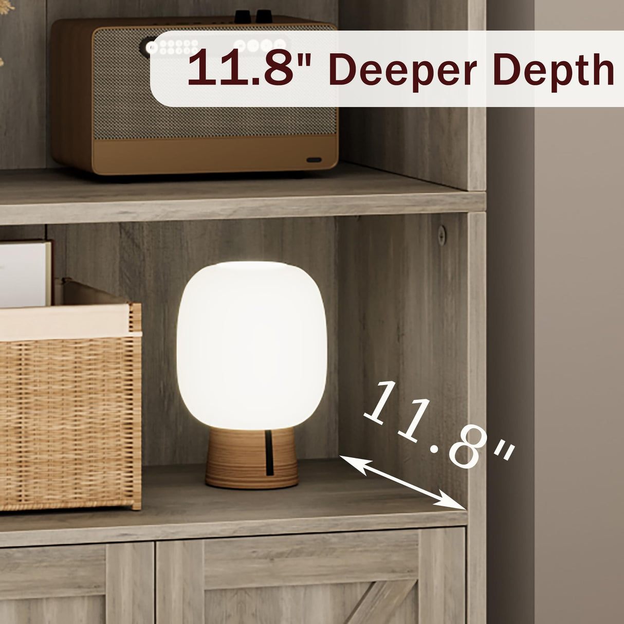 IDEALHOUSE Bookcase with Doors Industrial Bookshelf 11.8in Depth Display Storage Shelves 71.4in Tall Farmhouse Bookcases Wooden 6 Shelf Bookshelvels for Bedroom, Living Room, Home Office, Grey IDEALHOUSE