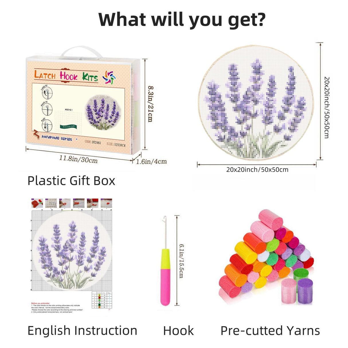 Latch Hook Rug Kit Lavender Flower Stamped Handmade Round Shape Carpet Crochet Yarn Craft DIY Hook and Latch Door Mat Tapestry for Christmas Home Floor Decor 50x50cm(1) Generic