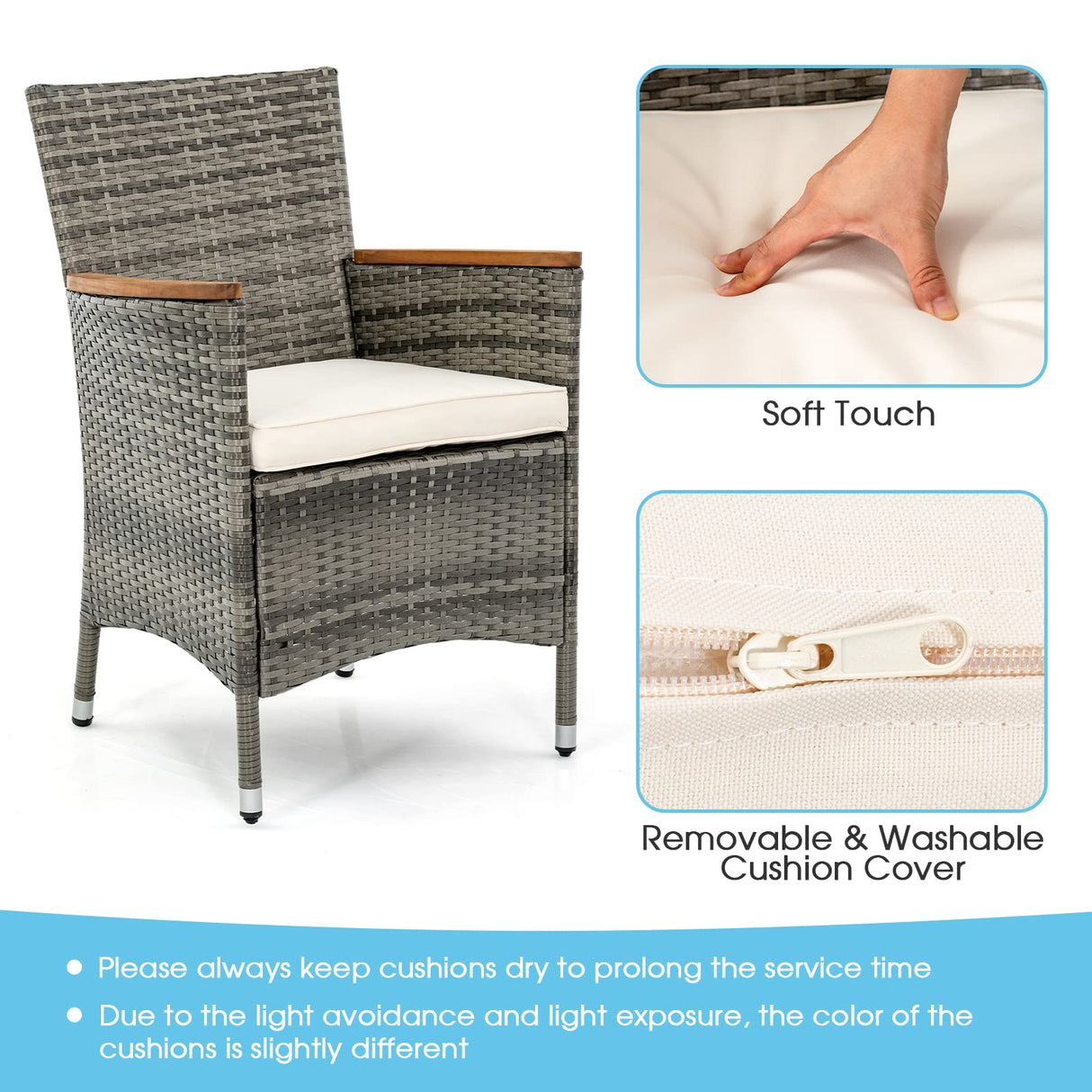 RELAX4LIFE Outdoor Patio Dining Set - 7 Pieces PE Rattan Wicker Furniture Set with Acacia Wood Dining Table Cushioned Armchairs Space-Saving Patio Table and Chairs Set Sectional Conversation Set RELAX4LIFE