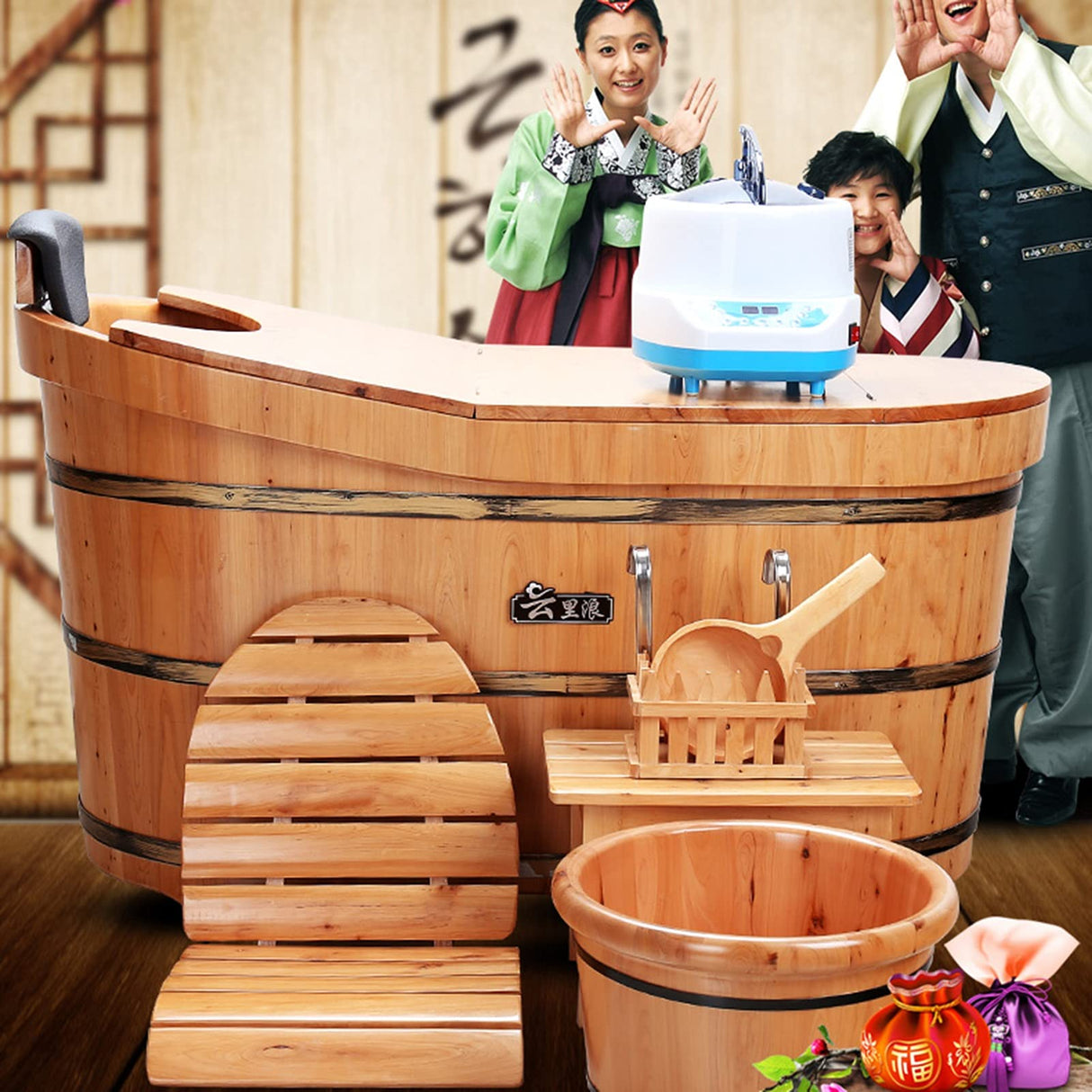 Axdwfd Solid Wood Bathtub, Free-Standing Soaking Non-Slip Bathtub, Very Suitable for Family Children Bathing Bucket Axdwfd