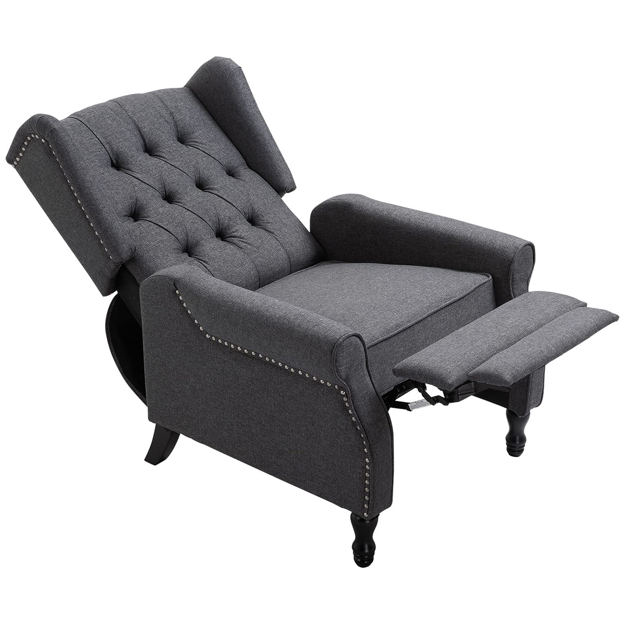 HOMCOM Fabric Upholstered Wingback Recliner, Tufted Push Back Accent Chair, Linen Arm Chair with Footrest, Armrest, Padded Cushion, Dark Grey HOMCOM