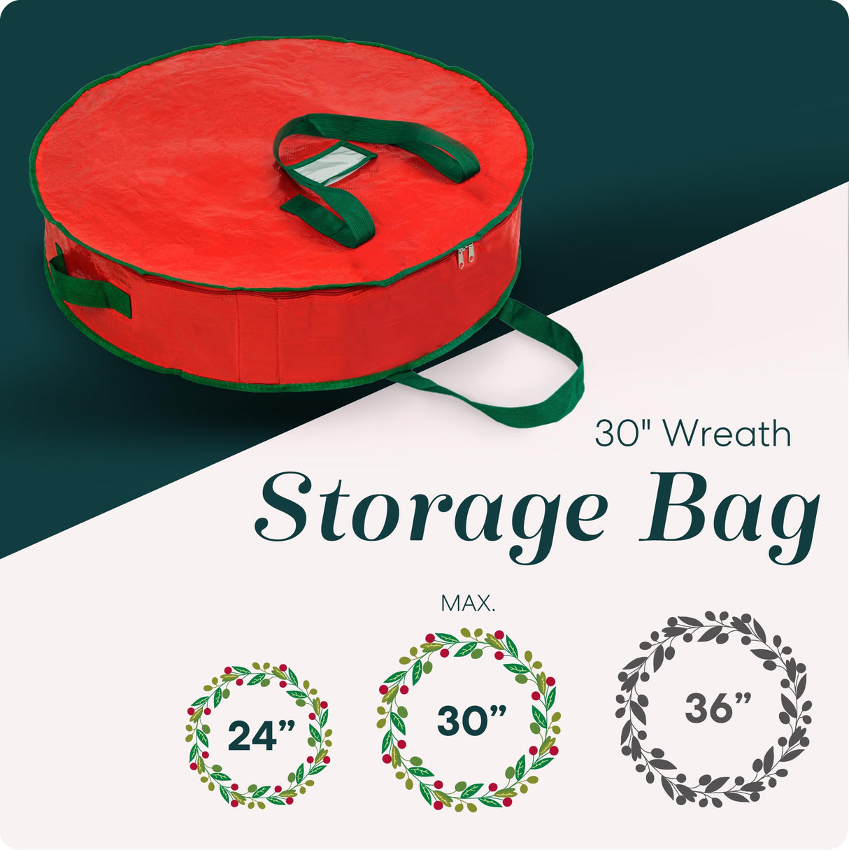 Handy Laundry Christmas Wreath Storage Bag - 2-PACK - Durable, Tarp Material, Zipper, Sturdy Carry Handle, Dust, Pest Protection - Ideal Home, Garage Organization for Holiday Wreath Decoration. (30") Handy Laundry