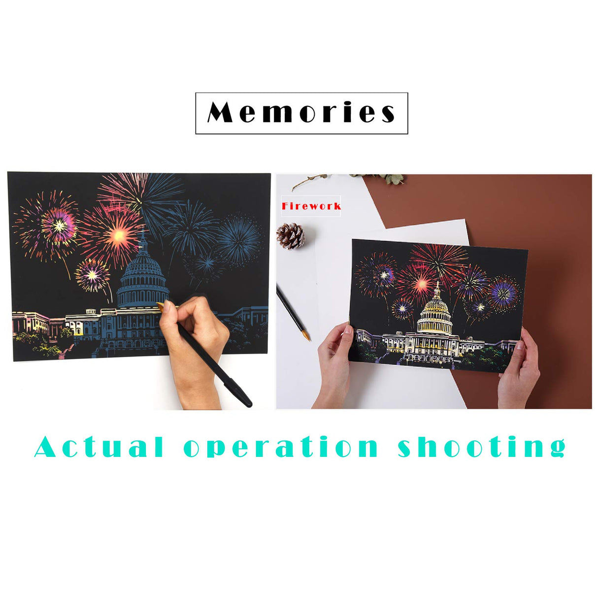 Scratch Art for Adults and Kids-City Landmarks Scratch Painting Craft Kit (8 Sheets A4)|DIY Foil Engraving Art Set|Stress Relief Gift for Travel Lovers, Craft Lovers, Home Decor (Firework&Sakura) BOTEEN