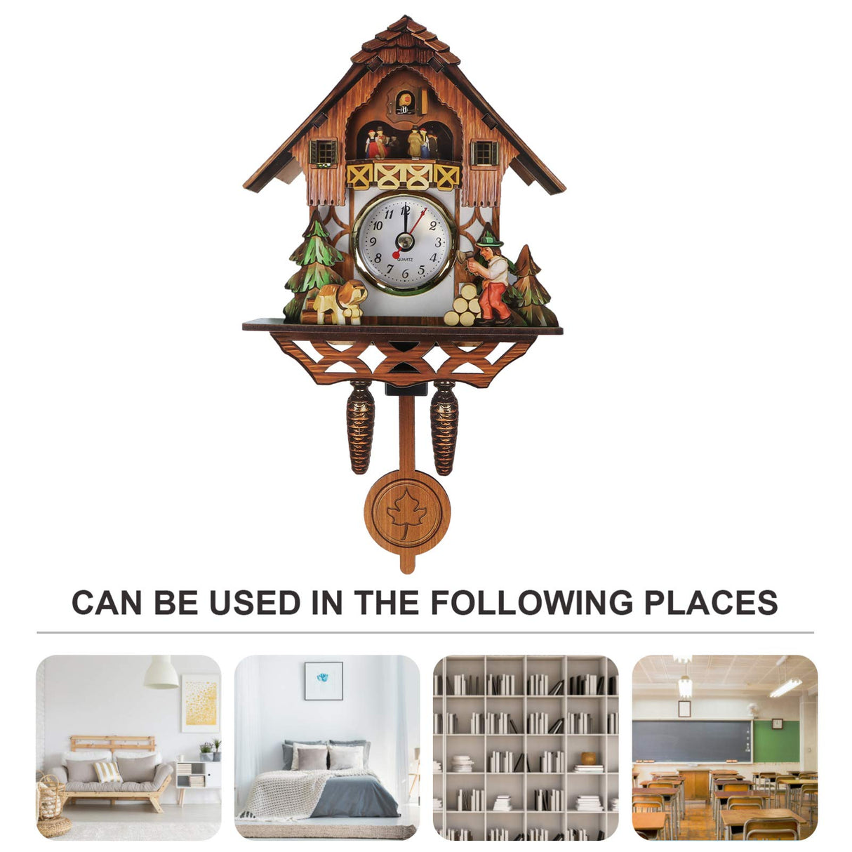 Vosarea Wooden Wall Clock,Small Clock Decor,Cuckoo Shaped Clock Antique Pendulum for Home Kids Room Bedroom Decor VOSAREA