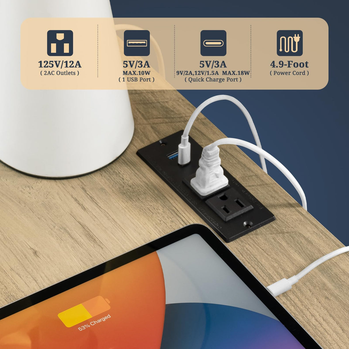 OAKHAM HOME Oxford 2 Drawer Nightstand, End Table with Charging Station, Night Stand with Fluted Panel, Farmhouse Sofa/Bed Side Table Set of 2 (Sunwashed Ash Oak) OAKHAM HOME